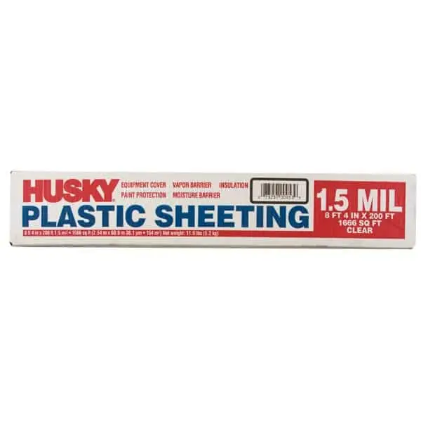 Husky 8' 4 x 200' 1.5 MIL Clear Plastic Sheeting - Durable & Long-Lasting Protection