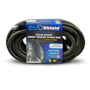 BluShield KEVLAR Aramid Braided 3/8 - 100ft Rubber Pressure Washer Hose 4100PSI Quick Connect Coupler Plug - Heavy Duty & Lightweight For Simpson ,Dewalt style