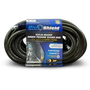 BluShield KEVLAR Aramid Braided 3/8 50' Rubber Pressure Washer Hose 4200PSI Quick Connect Coupler Plug Heavy Duty Lightweight