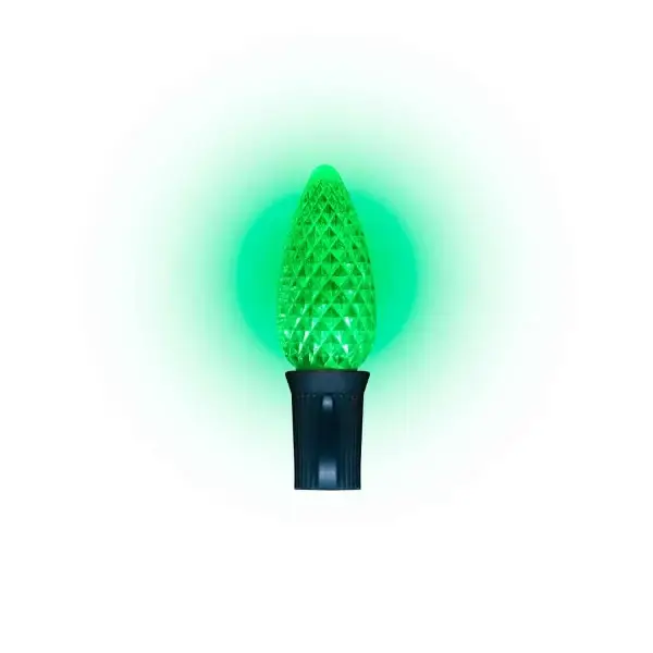 LED C9 Bulbs- Faceted Green Transparent - Bag of 100